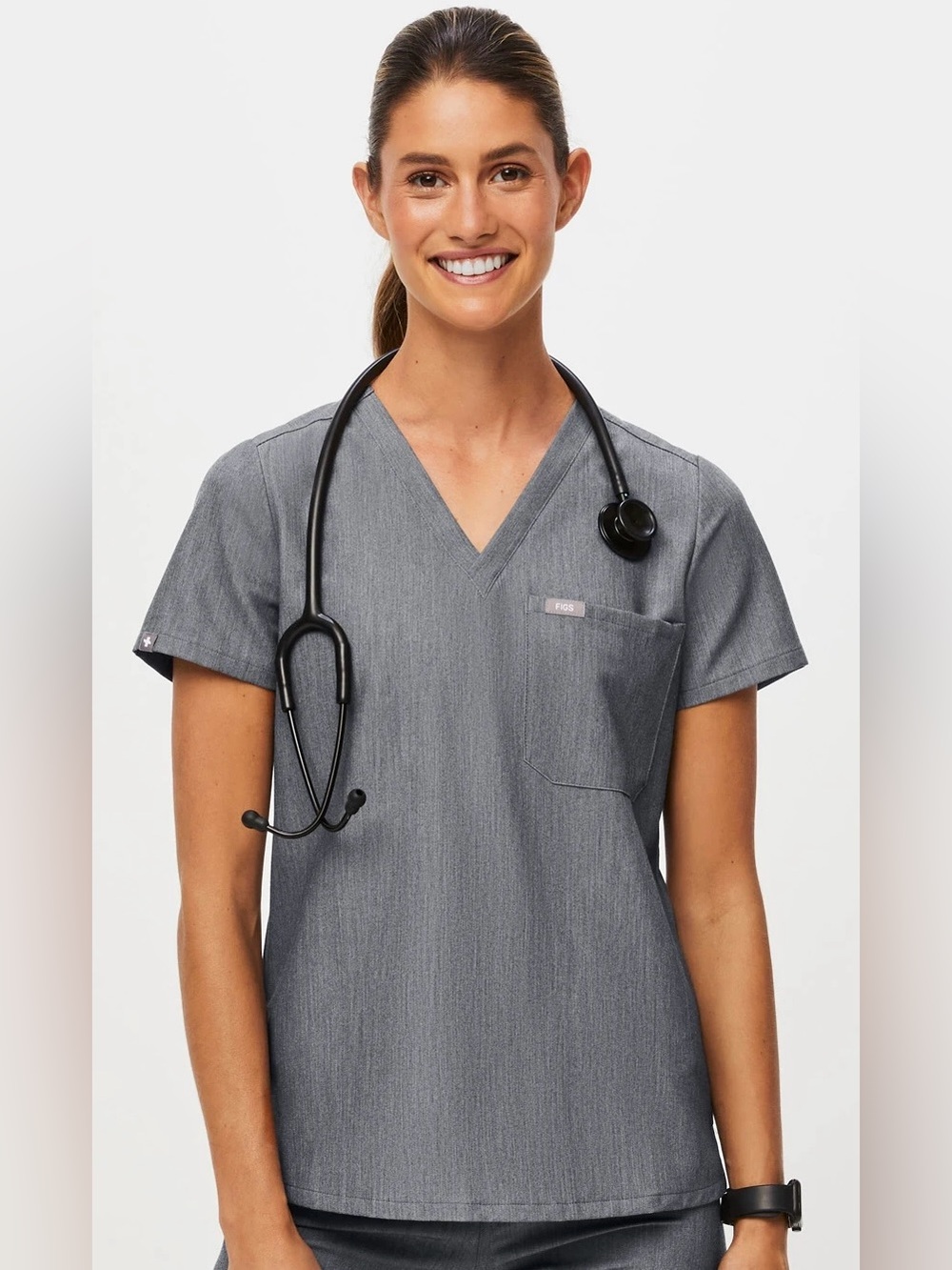FIGS Catarina Scrub Top Medium Graphite Gray One Pocket V-Neck Medical Nurse